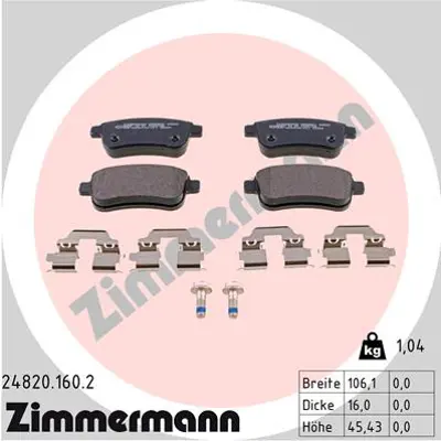 ZIMMERMANN 24820.160.2 Arka Fren Balatası Fluence 09-GT Megane III 09-GT 440603558R 440604694R 440601416R