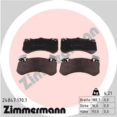 ZIMMERMANN 24847.170.1 Disk Fren Balatası Ön A6 2010 -GTA6 Allroad 2012  4H0698151F 4G0698151F