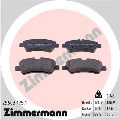 ZIMMERMANN 25603.175.1 Arka Balata Ford Tourneo Custom-transıt Custom 2.2 MEBK2J2M008AA BK212M008AC BK212M008