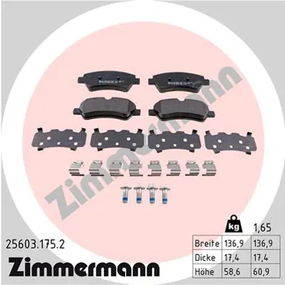 ZIMMERMANN 25603.175.2 Arka Balata Ford Tourneo Custom-transıt Custom 2.2 MEBK2J2M008AA BK212M008AC BK212M008