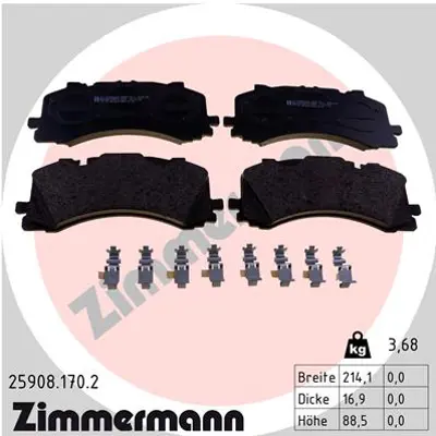 ZIMMERMANN 25908.170.2 Disk Balata A6 30 TDI-A6 30 Tdı AVANT-A6 35 Tdı Mi 4M0698151BB 4M0698151E 4M0698151K