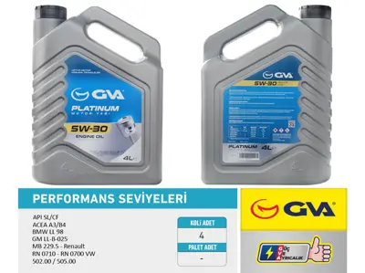 GVA  9921122 Motor Yağı 5W30 4 Lt Platınum Tam Sentetik Apı Sl/ 5W30 93165556 7711943761