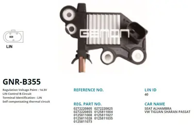 GENON LH7816 ALT. Konjektor 12V Audı A3 / Seat Leon - Alhambra  VR B855 IB855