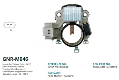 GENON  M046 ALT. Konjektor 12V Ford Mondeo - Transıt L VRH200982 CQ1010091 IM757HD 98VB10K359BB 98VB10K359BA A3TN2581 230985 A3TN1791 CRE35108AS YR5973