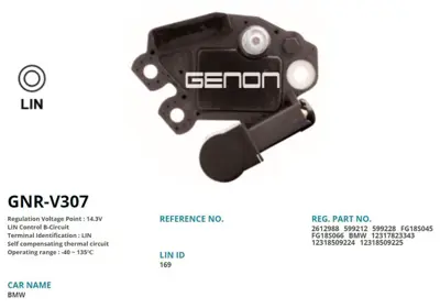 GENON  V307 ALT. Konjektor 12V Bmw 116D - 118D - 218D - 220D - VR V2988 M595 M596