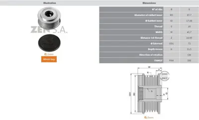 ZEN 14-71166 ALT. Kasnak Volkswagen Transporter - Volt LT35 2.5 535005210 535005230 38903119D F00M061005 9442130 234675 F2278209 F2278208 VKM03114 3206849