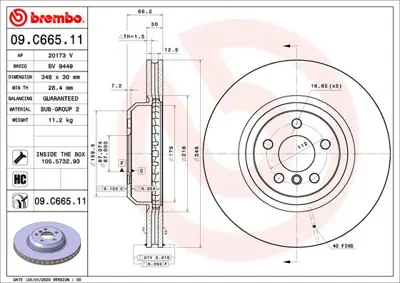 BREMBO 09.C665.11 Fren Dıskı On Bmw 4 Gran Coupe 150295600 34106865723 150295650 34118831822 150295652 34112459565 34116860909 150295632 ADC5018V 150295620