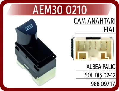 AEM 30 0210 Cam Anahtarı Fıat Albea Palıo Sol Dış 02-12 CWR74008AS 98809717 2106025 662428 SWR740080 462060167 662428A SWR74008 662428HQ CWR74008