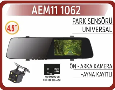 AEM 11 1062 Ekran (ayna ) 4,3" - 2 Kamera Dvr Kayıtlı 