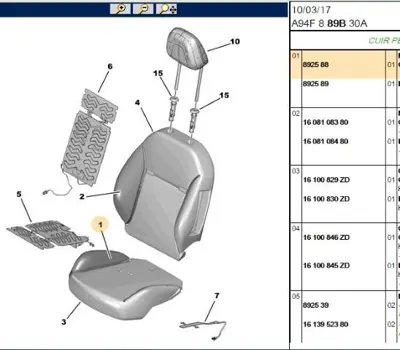 PSA 8925.88 Sol Ön Koltuk Oturma Süng 892588