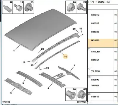 PSA 8320.N0 Sağ Tavan Üst Çıta 8320.N0
